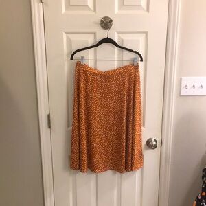 Tickled Teal A-line midi skirt in caramel with ivory polka dots, XL
